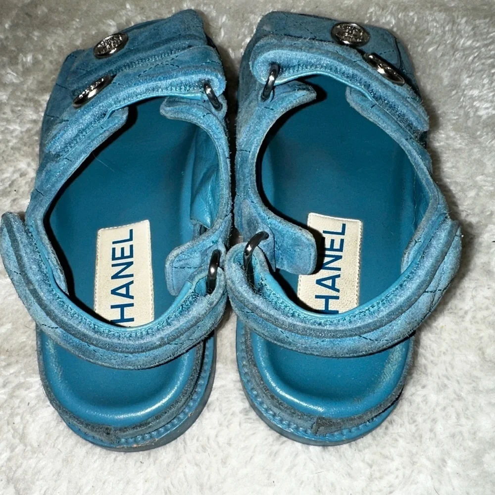 Chanel C2021 Blue Suede Dad Sandals Size 36